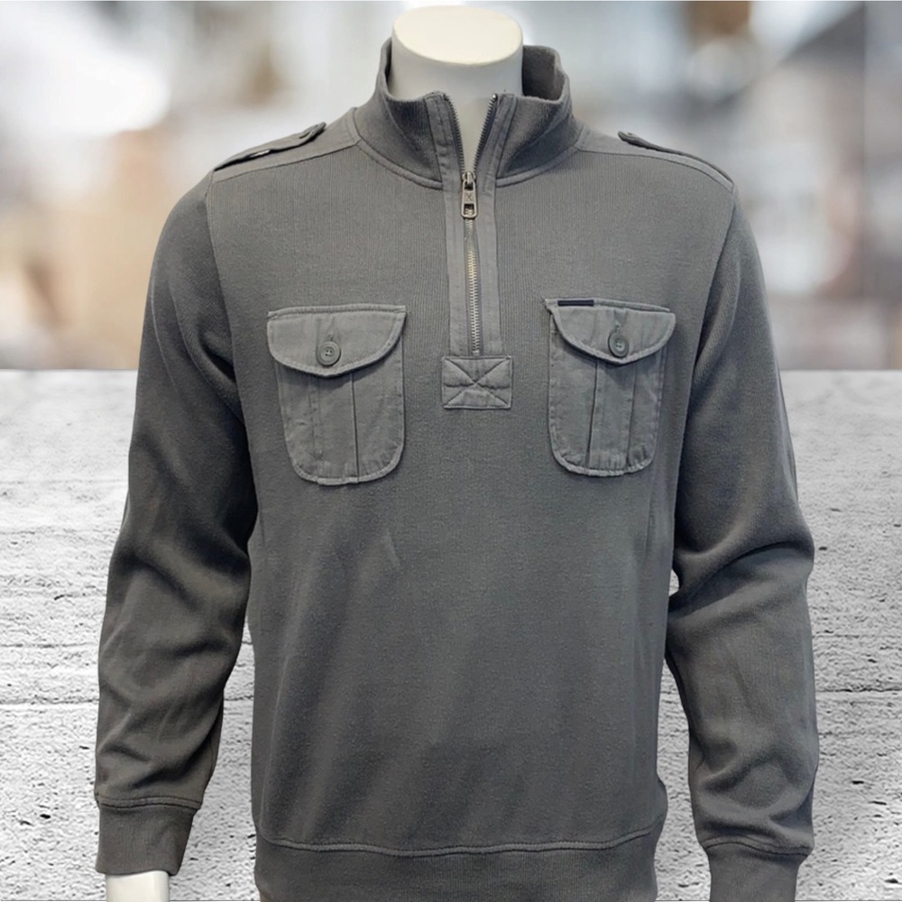 Marc Ecko Cut & Sew 1/4 Zip Long Sleeve Men’s Gray Mock Neck Sweater Size Medium